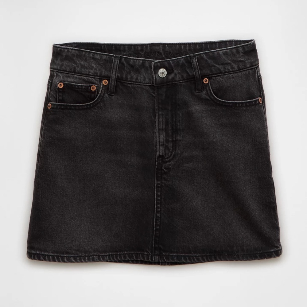 American Eagle STRETCH HIGH-WAISTED PERFECT DENIM MINI SKIRT - Black - size 00